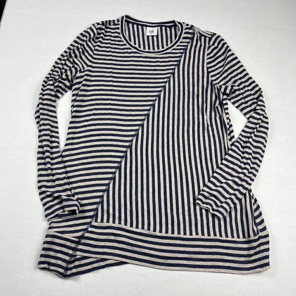 Cabi Ernest Knit Tunic Striped Soft Long Sleeve Casual T-Shirt Stretch MEDIUM